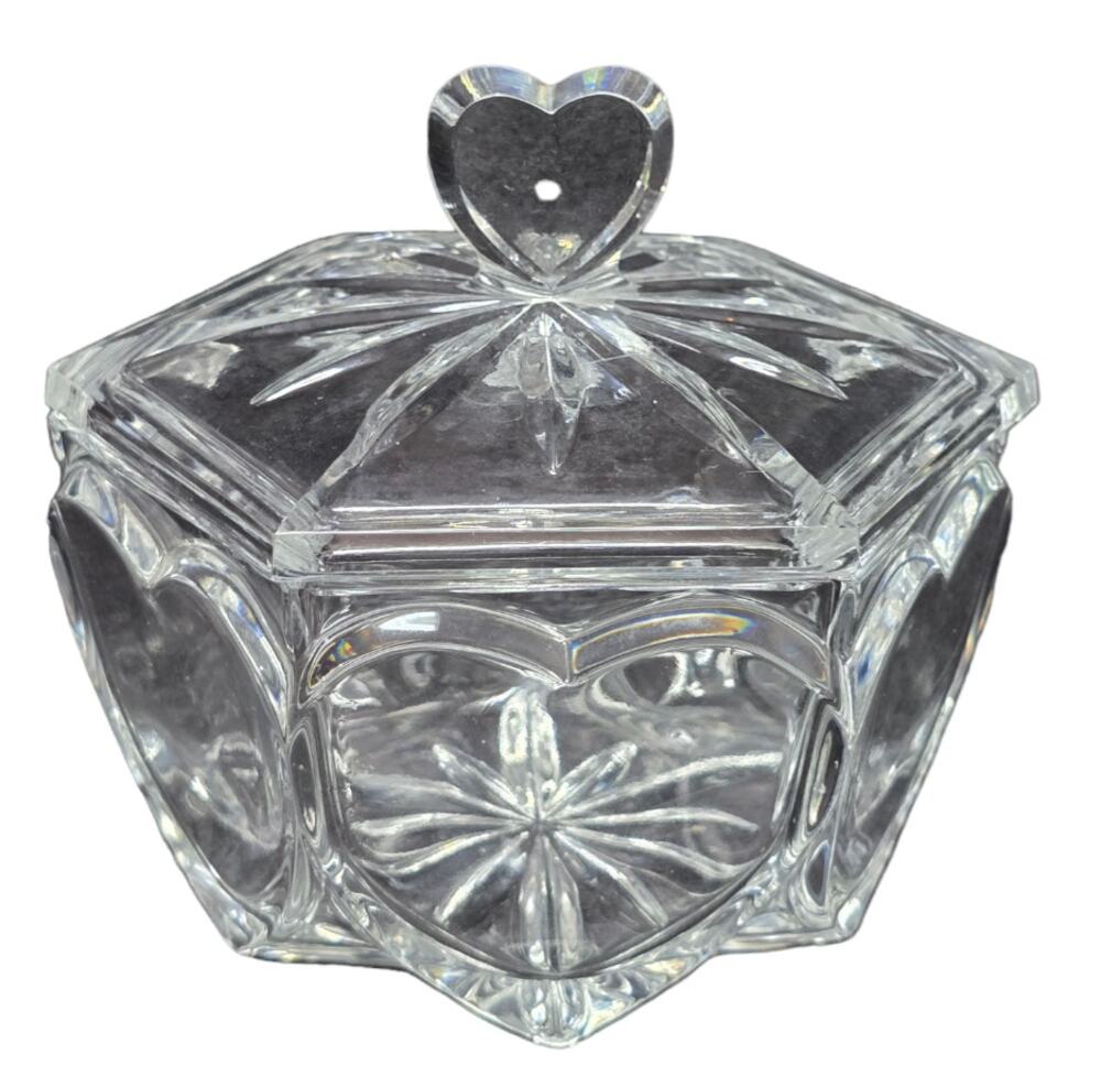 Royal Limited 24% Percent Full Lead Crystal Heart Hexagon Box Candy Dish w. Lid